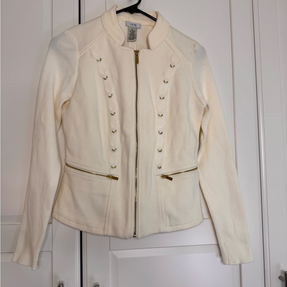 Cache Cream Blazer with Gold Zipper Details